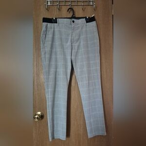 Zara Slim Fit Pants Gray/White Checks Mens Size Large Waist:34"-38" Elastane